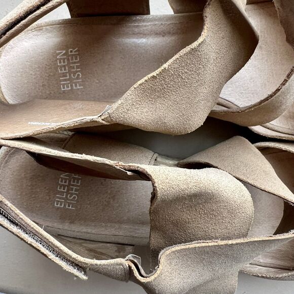 Eileen Fisher Metallic Nude Tan Leather Espadrille Wedge Crossover Sandal US 10 - Picture 14 of 16